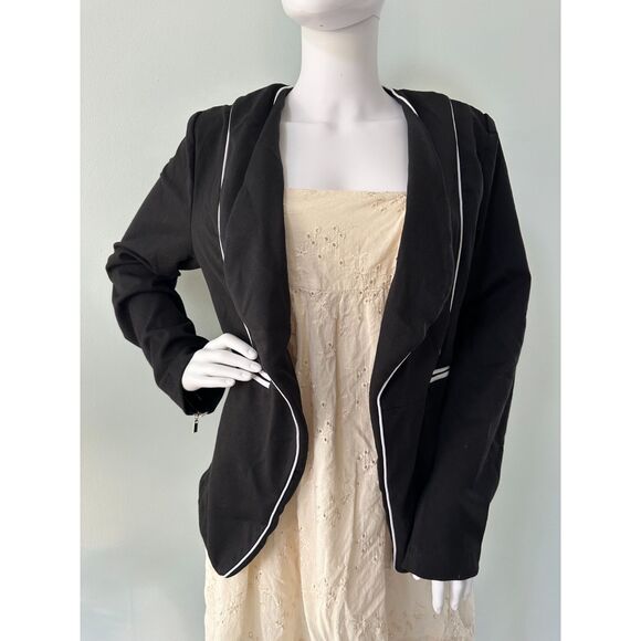 Stoosh Women's Black Long Sleeve Open Front Suit Jacket Blazer Size Large - Picture 4 of 5